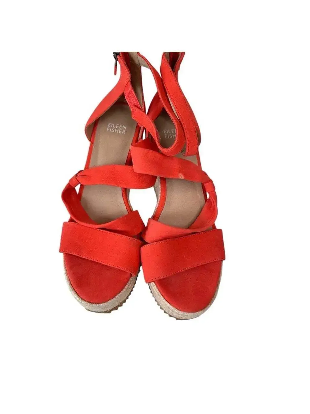 Eileen Fisher Wisp Red Nubuck Espadrille Wedge Sandals Ankle Zip Women 9